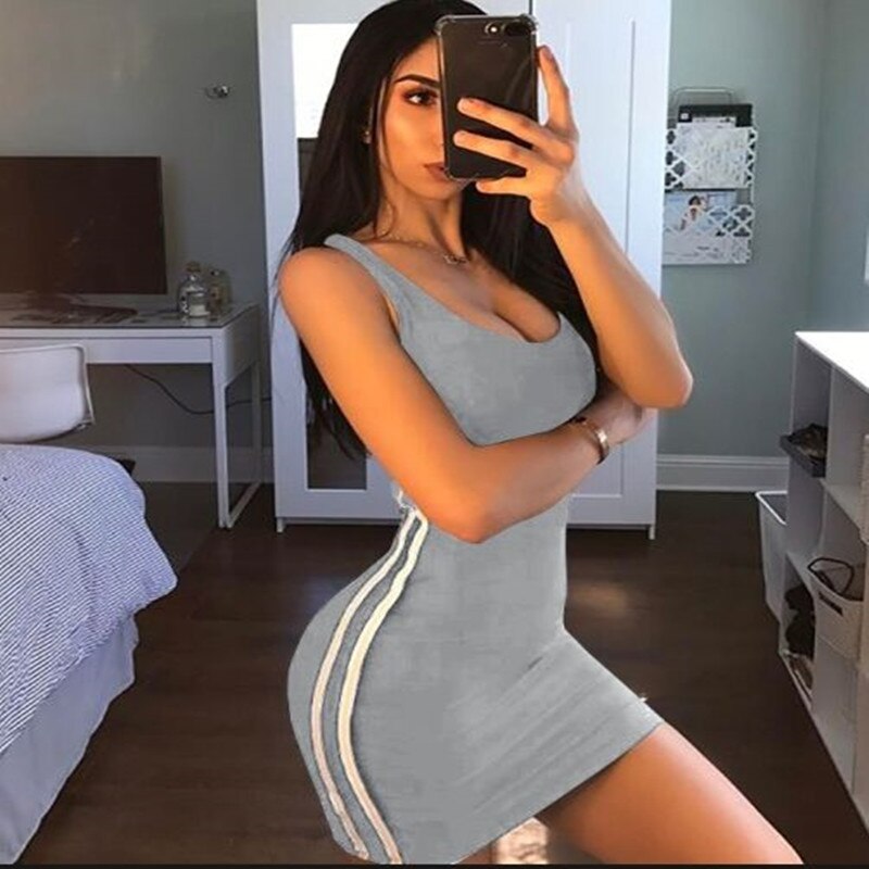 Bodycon Dresses Sexy Women Deep Low Neck Sleeveless Dress Fitness high waist Party Night Club Mini Vestidos