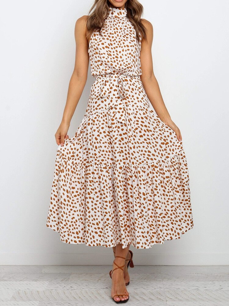 Boho Dress Women Summer Sleeveless Bohemian Halter Long Dress Ladies Vacation Holiday Party Beach Maxi Dress Vestidos De Mujer