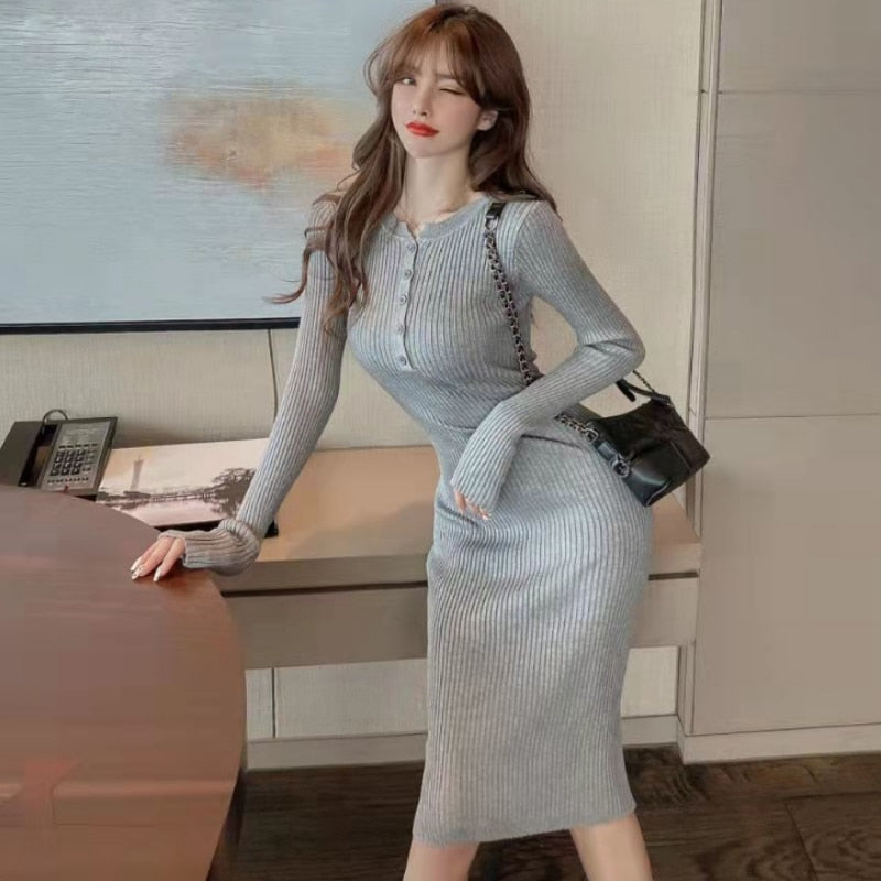 Black Sexy Female Knit Dress Winter Autumn Wrap Midi Green Bodycon 2023 Fashion Sweater Dresses Woman Vintage Korean Mini Short