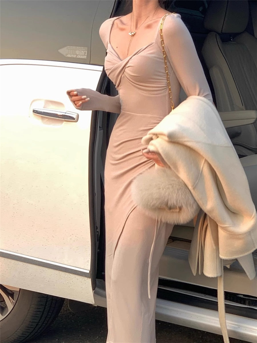 Bodycon Dress Women Autumn Winter 2023 New Fashion Elegant Female Slim Vestidos Evening Party Korean Knit Dresses French Clothes