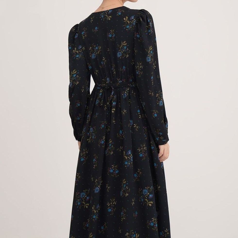 Bohemian Women Dresses Asual Floral Printed Woman Long Dress V-neck Mujer Vestidos Long Sleeve Loose A-Line Dress Elastic Waist