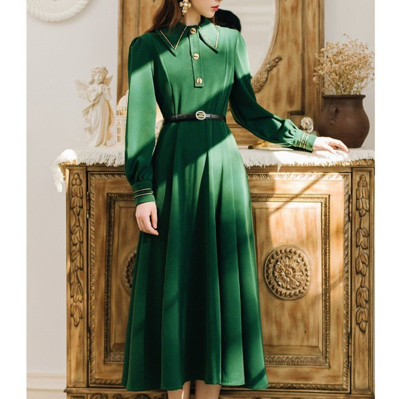 Casual Clothes Long Sleeve Strap Midi Black Vintage Dress