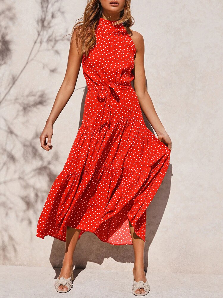Boho Dress Women Summer Sleeveless Bohemian Halter Long Dress Ladies Vacation Holiday Party Beach Maxi Dress Vestidos De Mujer