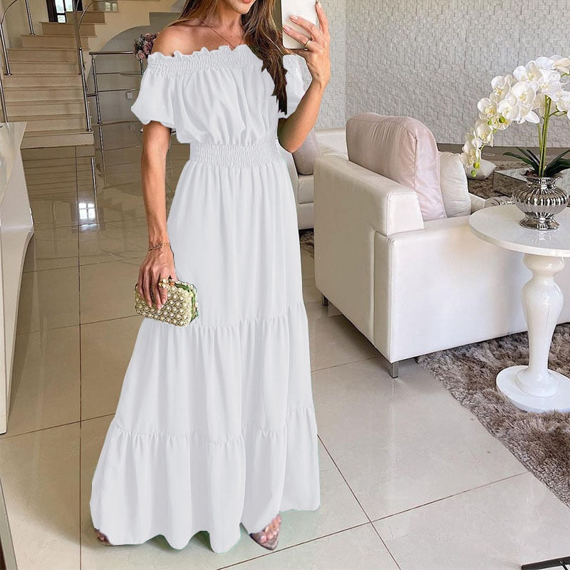 Casual Elegant Ruffle Halter Sleeveless Female Party Outfits Beach Maxi Dress