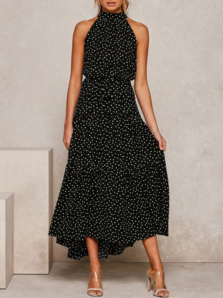 Boho Dress Women Summer Sleeveless Bohemian Halter Long Dress Ladies Vacation Holiday Party Beach Maxi Dress Vestidos De Mujer