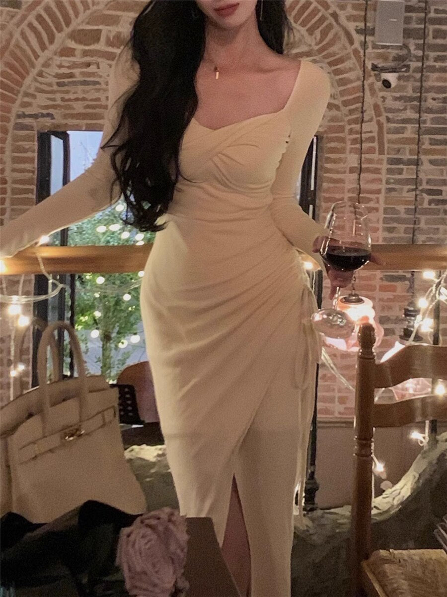 Bodycon Dress Women Autumn Winter 2023 New Fashion Elegant Female Slim Vestidos Evening Party Korean Knit Dresses French Clothes