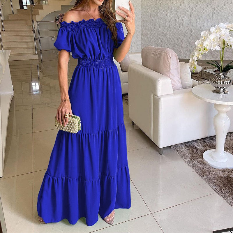 Casual Elegant Ruffle Halter Sleeveless Female Party Outfits Beach Maxi Dress