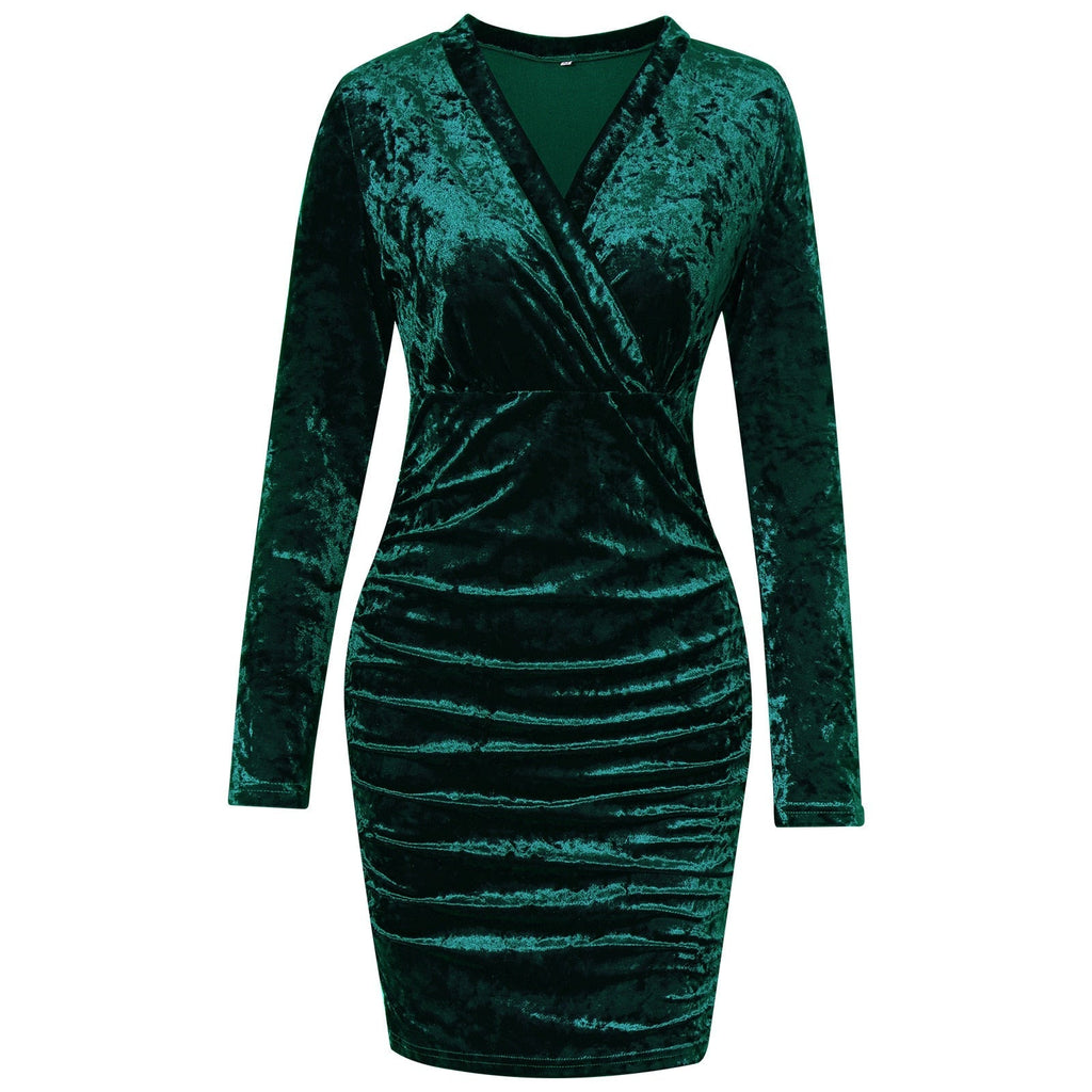 Black Sexy Club Dress for Women V Neck Bodycon Dress Full Sleeve High Waist Versatile Mini Dress Streetwear Ladies Fashion