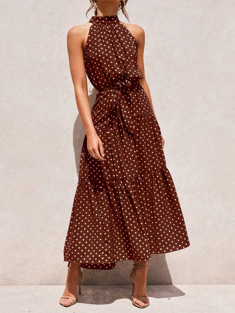 Boho Dress Women Summer Sleeveless Bohemian Halter Long Dress Ladies Vacation Holiday Party Beach Maxi Dress Vestidos De Mujer
