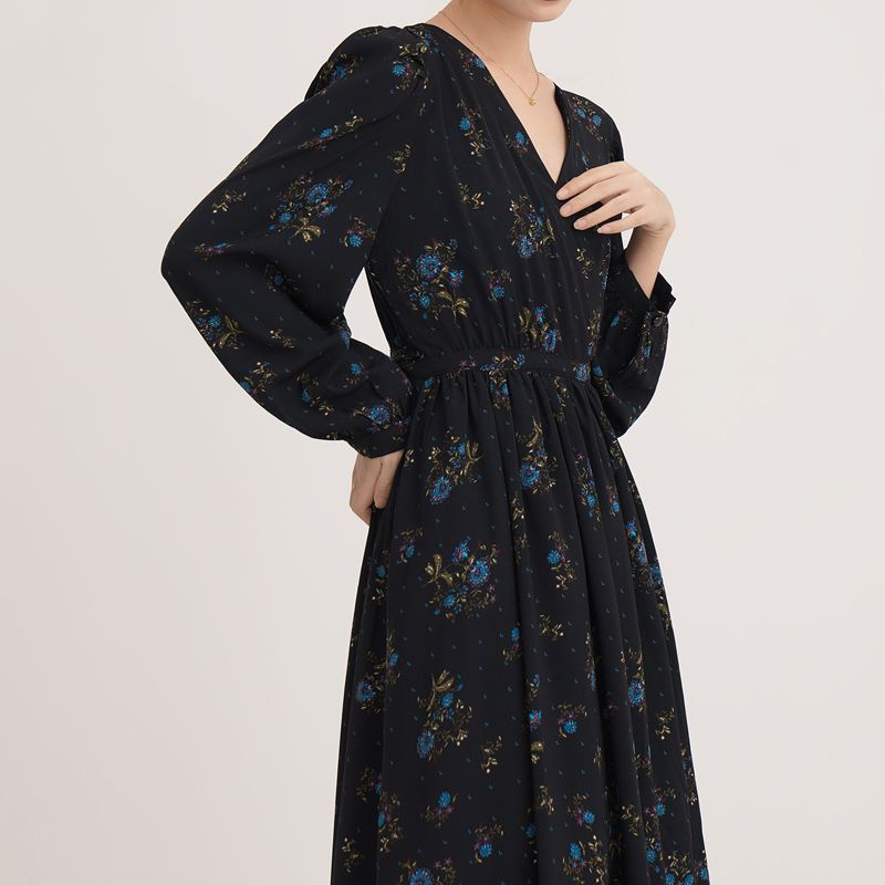 Bohemian Women Dresses Asual Floral Printed Woman Long Dress V-neck Mujer Vestidos Long Sleeve Loose A-Line Dress Elastic Waist