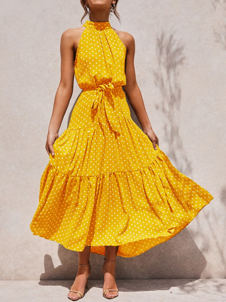 Boho Dress Women Summer Sleeveless Bohemian Halter Long Dress Ladies Vacation Holiday Party Beach Maxi Dress Vestidos De Mujer