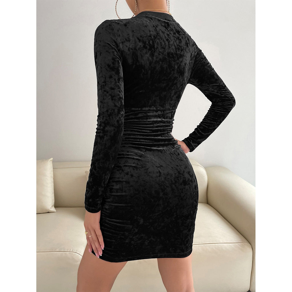Black Sexy Club Dress for Women V Neck Bodycon Dress Full Sleeve High Waist Versatile Mini Dress Streetwear Ladies Fashion
