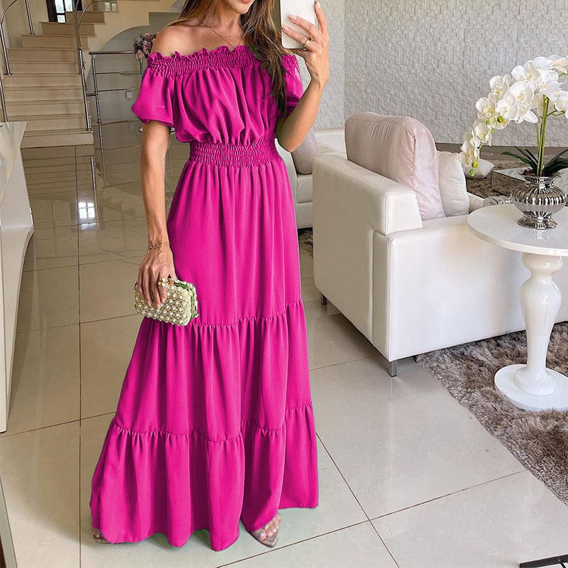 Casual Elegant Ruffle Halter Sleeveless Female Party Outfits Beach Maxi Dress