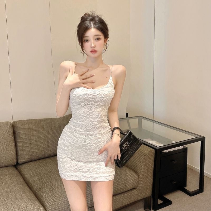 Black White Lace Dress Backless Vintage Mini Dress Ladies Strapless Short Party Dress Sleeveless Spaghetti Strap Dresses