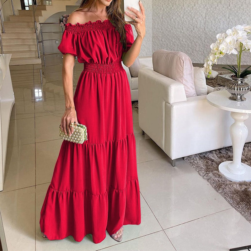 Casual Elegant Ruffle Halter Sleeveless Female Party Outfits Beach Maxi Dress