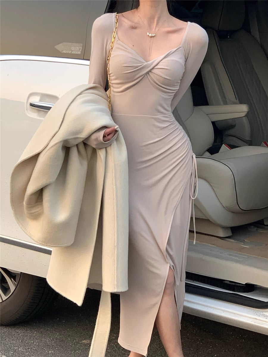 Bodycon Dress Women Autumn Winter 2023 New Fashion Elegant Female Slim Vestidos Evening Party Korean Knit Dresses French Clothes