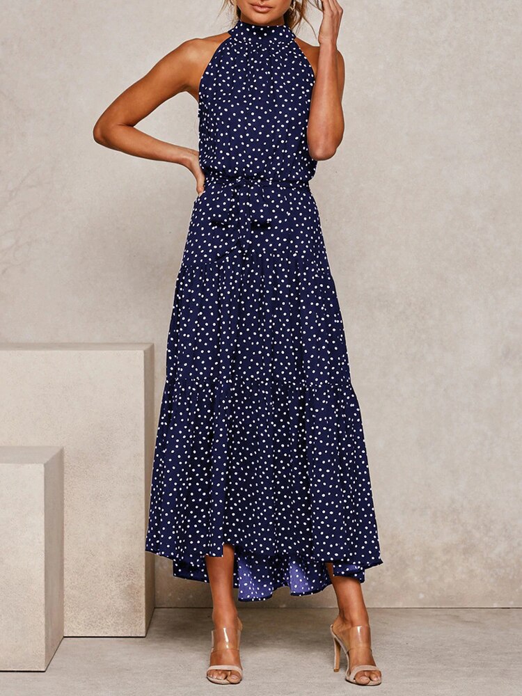 Boho Dress Women Summer Sleeveless Bohemian Halter Long Dress Ladies Vacation Holiday Party Beach Maxi Dress Vestidos De Mujer