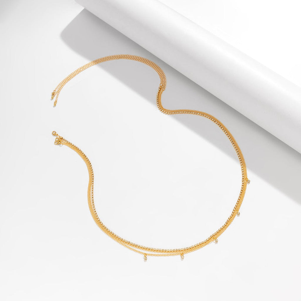 Dainty CZ Inlaid Crystal Tassel Waist Chain Set